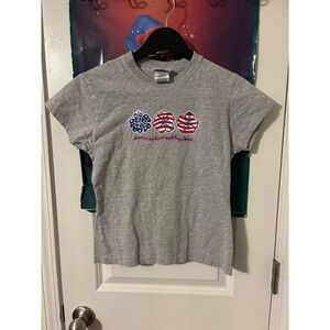 Pinup American Surf and Sunshine y2k T-Shirt Grey Heather Patriotic XL 14/16